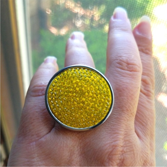 Swarovski Elements Huge Round Pave Disk Yellow Citrine Statement Ring NEW - Picture 1 of 17